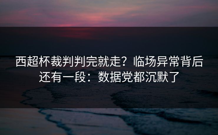 西超杯裁判判完就走？临场异常背后还有一段：数据党都沉默了