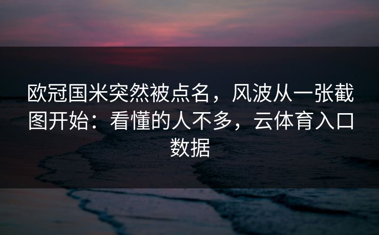 欧冠国米突然被点名，风波从一张截图开始：看懂的人不多，云体育入口数据